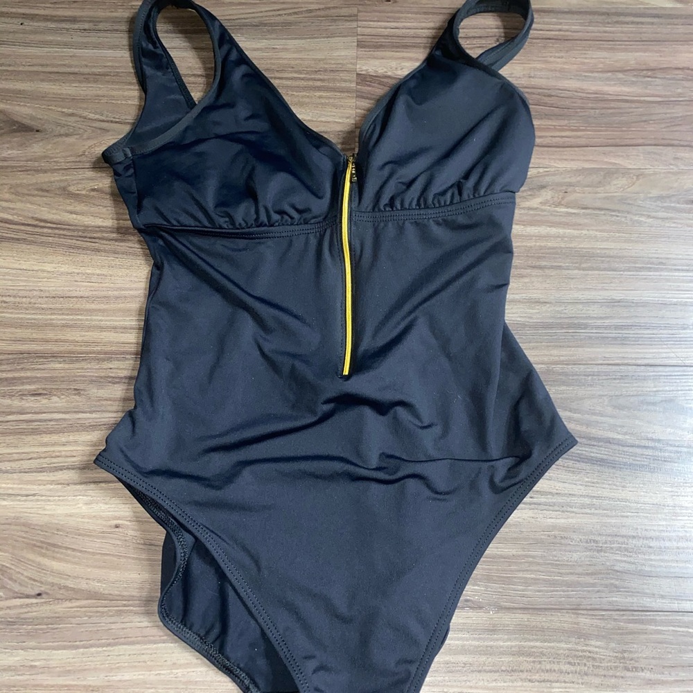 Ralph Lauren LRL Black and Gold Zip Front Swimsuit